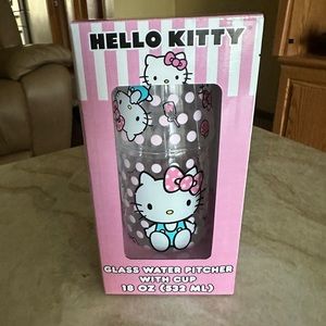 Hello Kitty glass water pitcher with cup.
